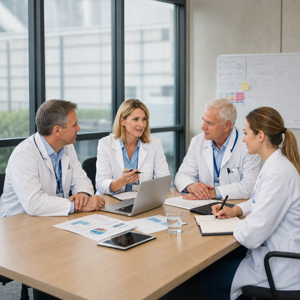 Clinicians discussing a trial
